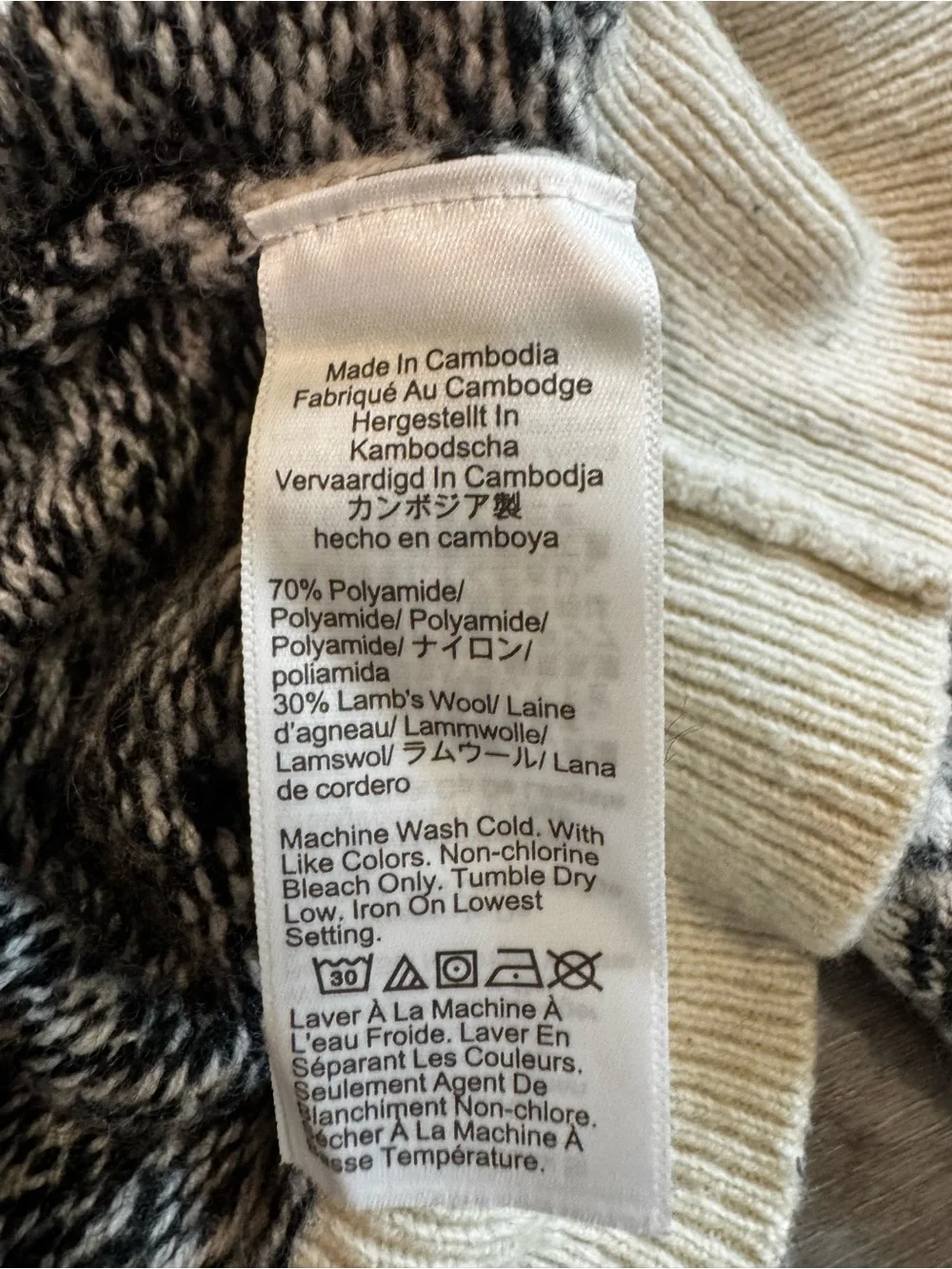 J. Crew Black & Cream Fair Isle Crewneck Sweater Sz M